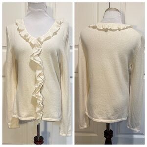 Prive Cashmere vneck ruffled sweater